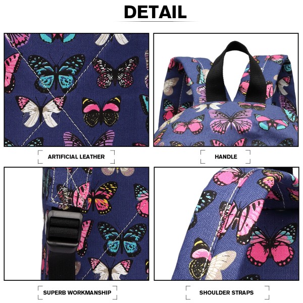 E1401B - Miss Lulu Large Backpack Butterfly Navy