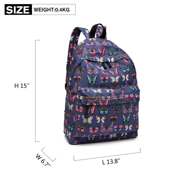 E1401B - Miss Lulu Large Backpack Butterfly Navy
