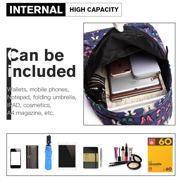 E1401B - Miss Lulu Large Backpack Butterfly Navy