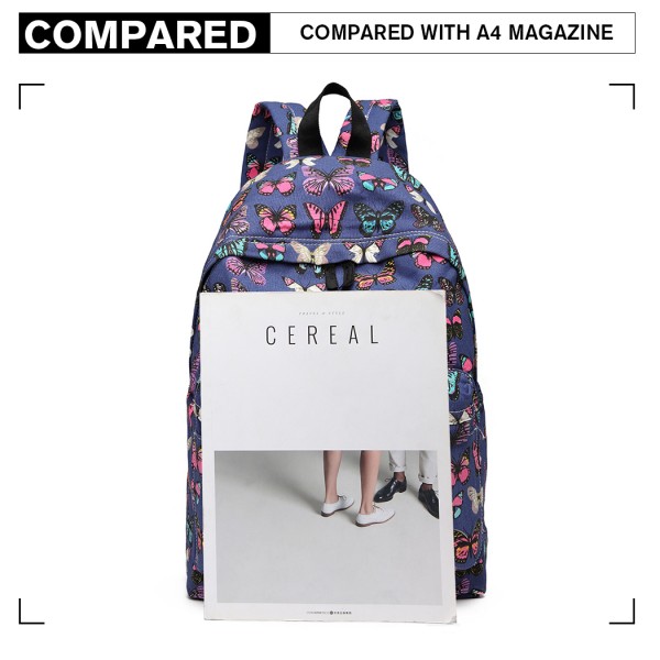 E1401B - Miss Lulu Large Backpack Butterfly Navy