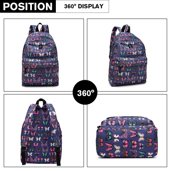 E1401B - Miss Lulu Large Backpack Butterfly Navy