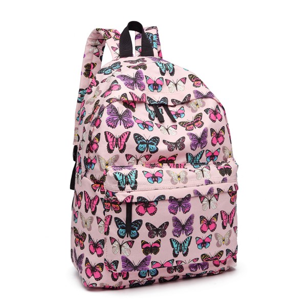 E1401B - Miss Lulu Large Backpack Butterfly Pink