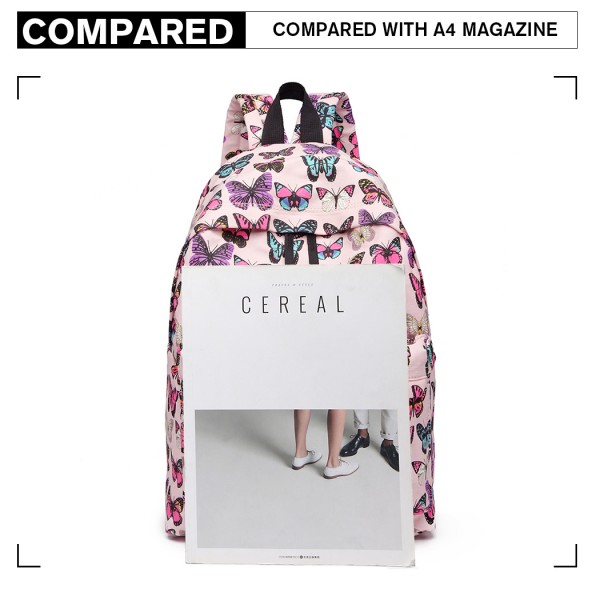 E1401B - Miss Lulu Large Backpack Butterfly Pink