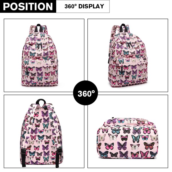 E1401B - Miss Lulu Large Backpack Butterfly Pink
