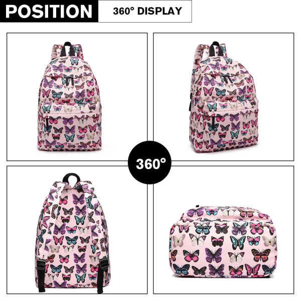 E1401B- panna Lulu Large Backpack Butterfly Pink