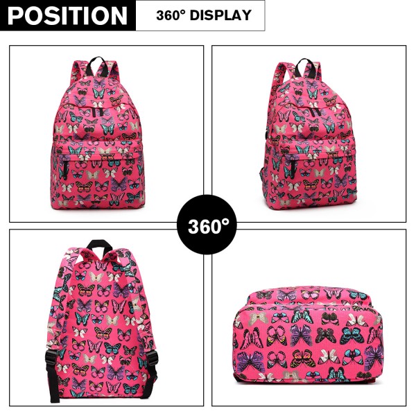 E1401B - Miss Lulu Large Backpack Butterfly Plum