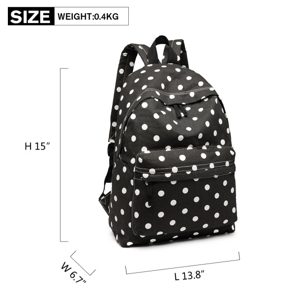 E1401D2 - Miss Lulu Large Backpack Polka Dot Black