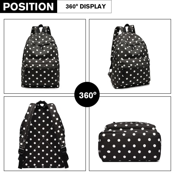 E1401D2 - Miss Lulu Large Backpack Polka Dot Black