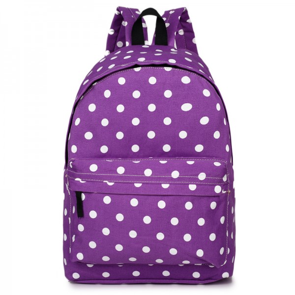 E1401D2 - Miss Lulu Duży plecak Polka Dot Purple