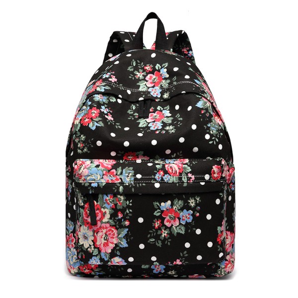 E1401F - Miss Lulu Mochila grande Flor Lunares - Negro