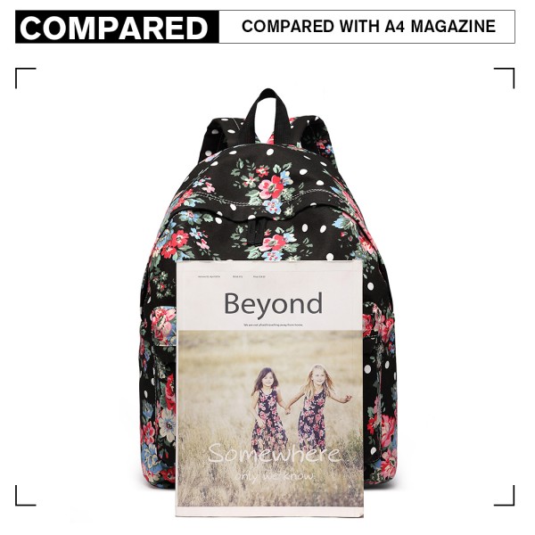 E1401F - Miss Lulu Large Backpack Flower Polka Dot - Black