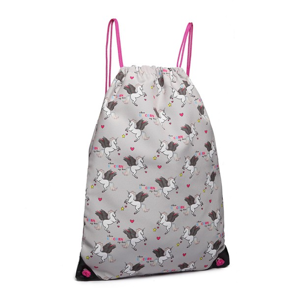 E1406-UN MISS LULU UNISEX DRAWSTRING RUCKSACK EINHORNDRUCK GRAU
