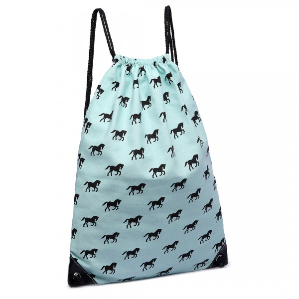 E1406H - Miss Lulu Unisex Drawstring Backpack Horse Blue