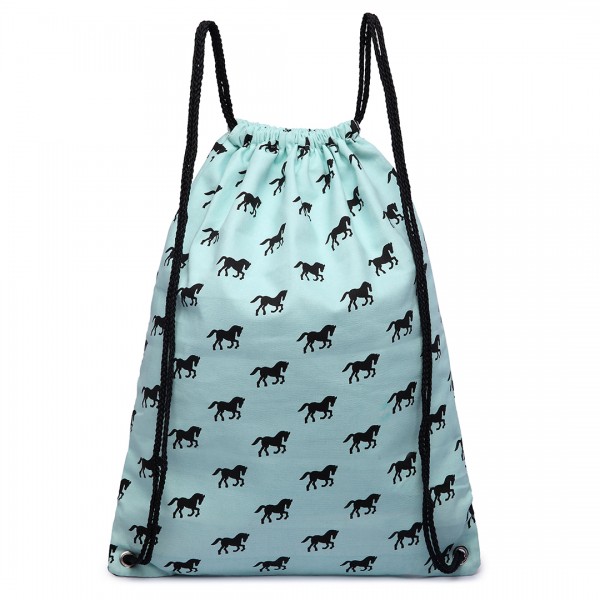 E1406H - Miss Lulu Unisex Drawstring Backpack Horse Blue