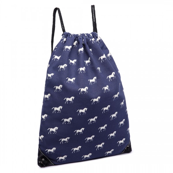 E1406H - Miss Lulu Unisex Drawstring Backpack Horse Navy