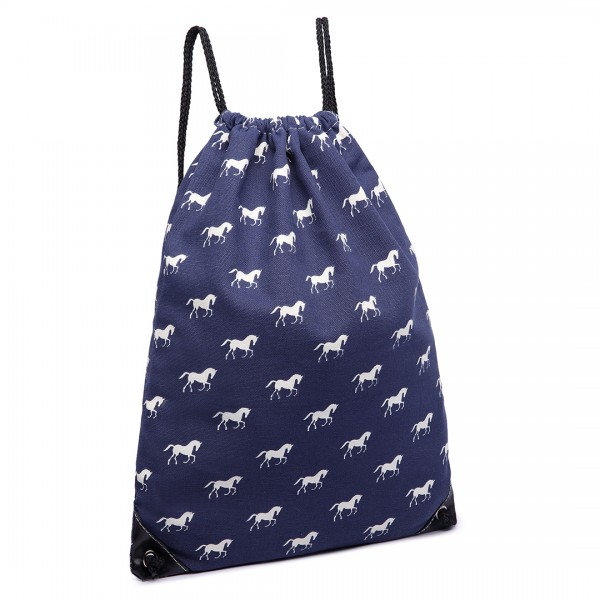 E1406H- Panna Lulu Unisex Drawstring Backpack Horse Navy