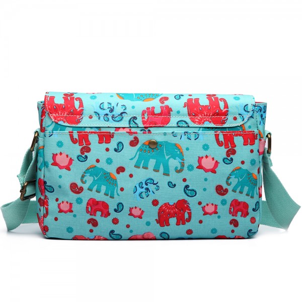 E1656 - Miss Lulu Matte Oilcloth Medium Elephant Print Satchel Light Blue