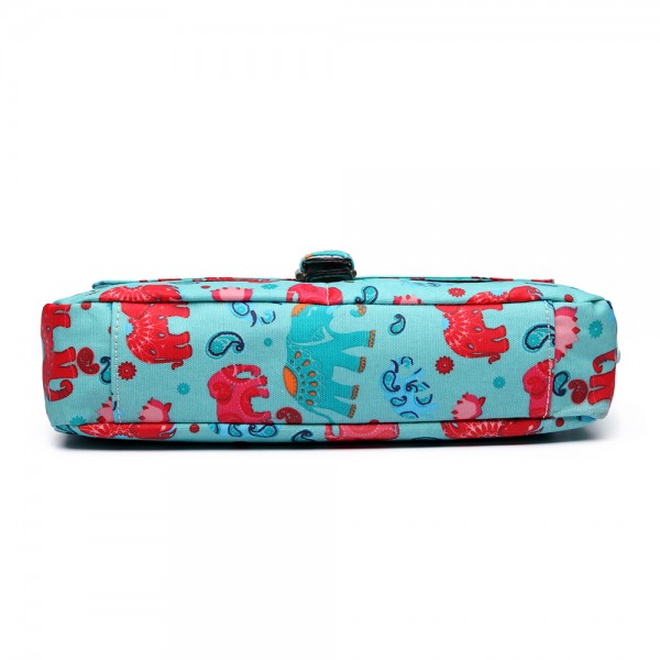 E1656 - Miss Lulu Matte Oilcloth Medium Elephant Print Satchel Light Blue