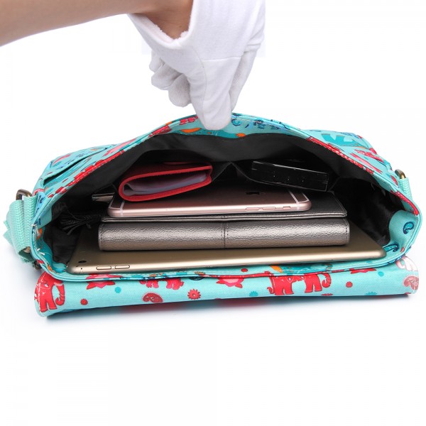 E1656 - Miss Lulu Matte Oilcloth Medium Elephant Print Satchel Light Blue