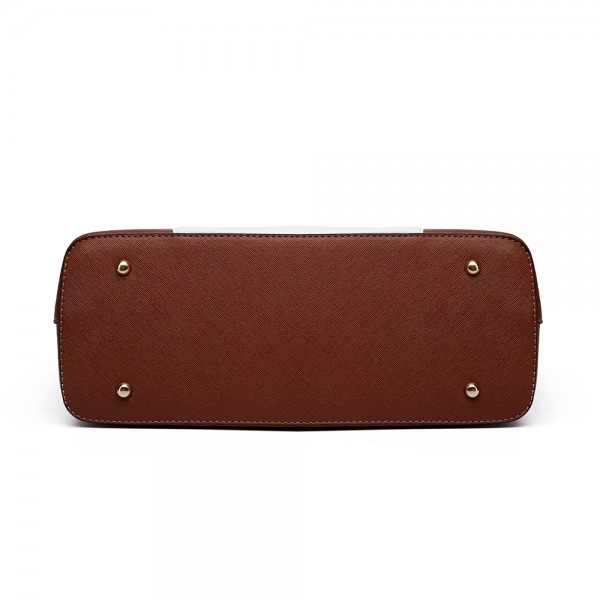 E1661-Miss Lulu Center Stripe Medium Tote Adjustable Handle Bags brown