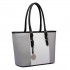E1661-Miss Lulu Center Stripe Medium Tote Adjustable Handle Bags Grey