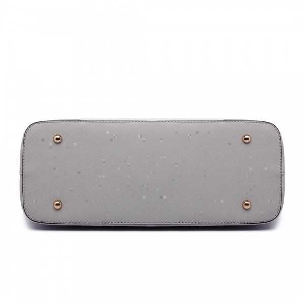 E1661-Miss Lulu Center Stripe Medium Tote Adjustable Handle Bags Grey