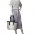 E1661-Miss Lulu Center Stripe Medium Tote Adjustable Handle Bags Grey