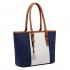 E1661-Miss Lulu Center Stripe Medium Tote Adjustable Handle Bags Navy