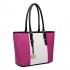 E1661-Miss Lulu Center Stripe Medium Tote Adjustable Handle Bags Plum