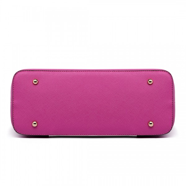 E1661-Miss Lulu Center Stripe Medium Tote Adjustable Handle Bags Plum