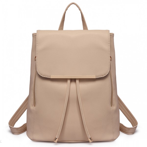 E1669 - Miss Lulu Faux Leather Stylish Fashion Backpack - Beige