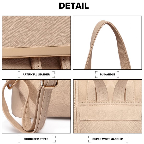 E1669 - Miss Lulu Faux Leather Stylish Fashion Backpack - Beige