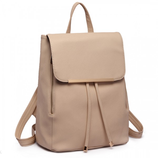 E1669 - Miss Lulu Faux Leather Stylish Fashion Backpack - Beige