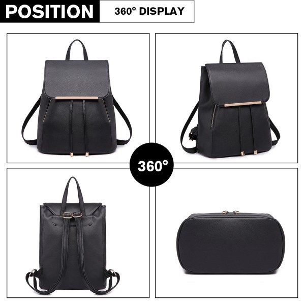 E1669 - Miss Lulu Faux Leather Stylish Fashion Backpack - Black
