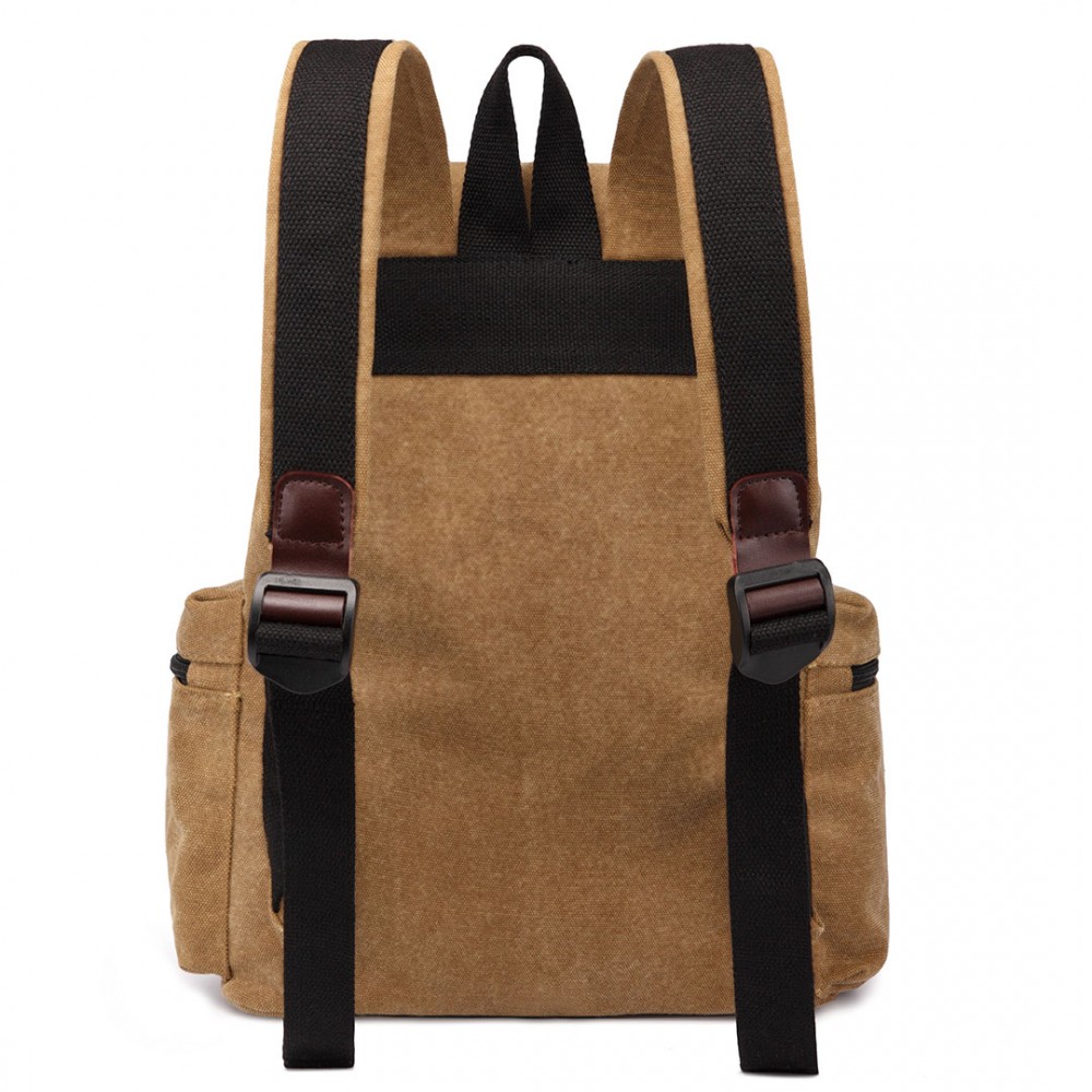 E1672 - Kono Large Multi Function Leather Details Canvas Backpack Brown