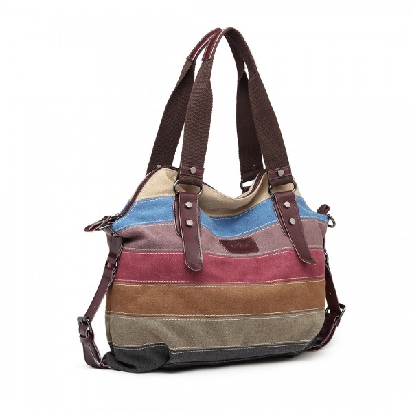 E1677- Kono Women Shoulder Bag Messenger Rainbow Canvas Stripe