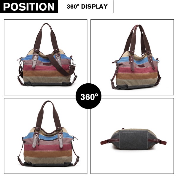 E1677- Kono Women Shoulder Bag Messenger Rainbow Canvas Stripe