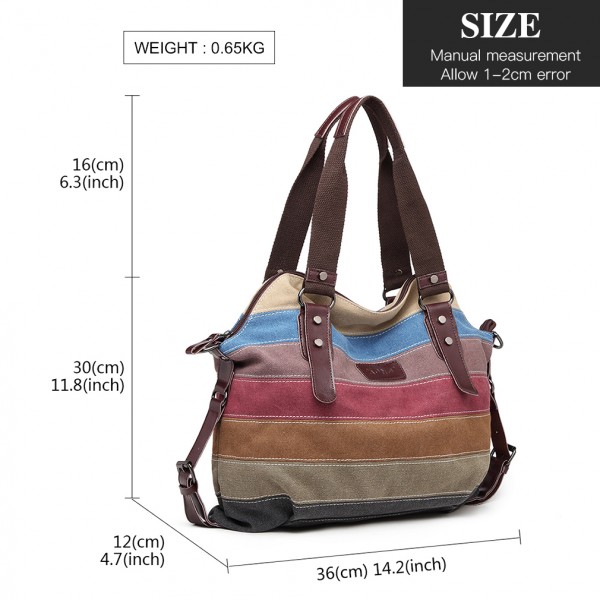 E1677- Kono Women Shoulder Bag Messenger Rainbow Canvas Stripe