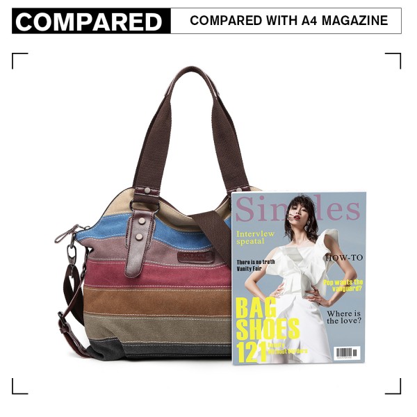 E1677- Kono Women Shoulder Bag Messenger Rainbow Canvas Stripe