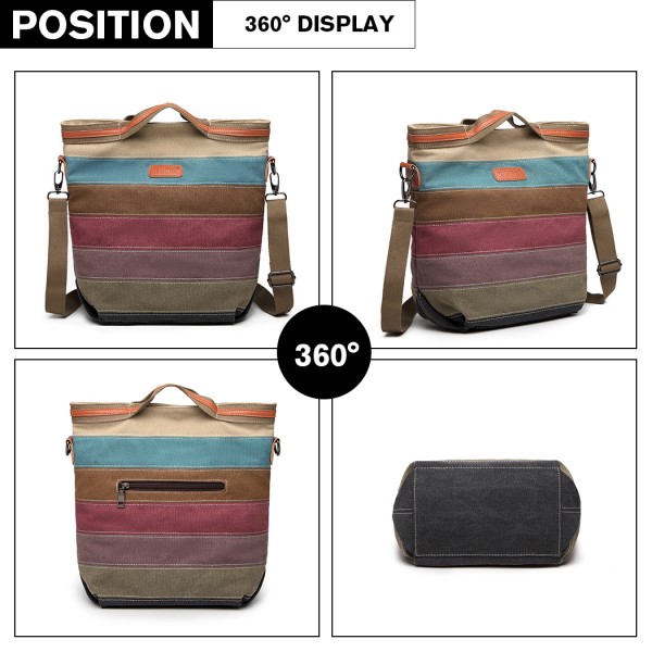 E1679 - Kono Regenbogen Canvas Handtasche Nappa Patch