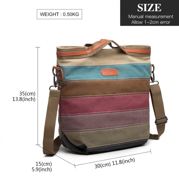 E1679 - Kono Regenbogen Canvas Handtasche Nappa Patch