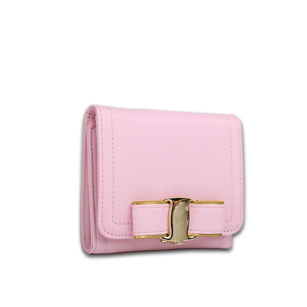 E1693  miss lulu small textured leather look bow clip purse pink