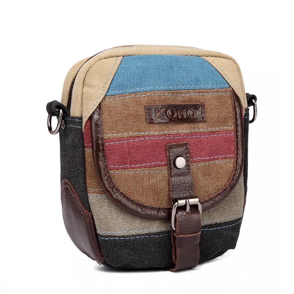 E1712 Kono Rainbow Canvas Stripe Saddle Bag