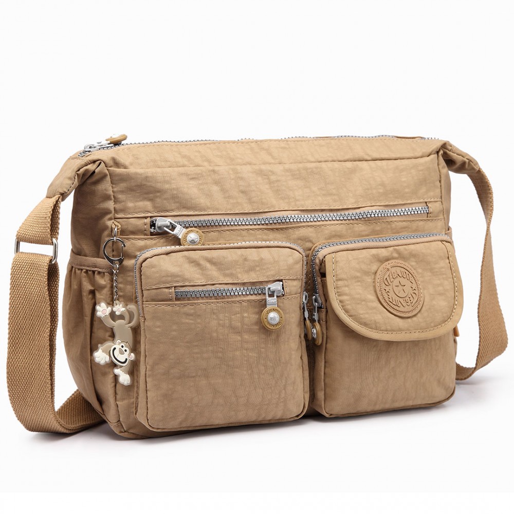 E1732 Multi Pockets Functional Cross Body Shoulder Bag Beige