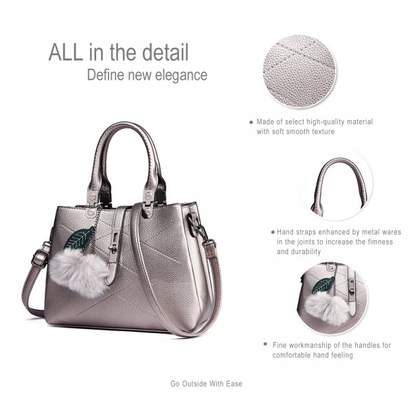 E1751 - Miss Lulu Leder-Look  Mehrere Fächer  Pom Pom  Umhängetasche - 