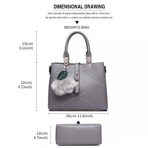 E1751 - Miss Lulu Leder-Look  Mehrere Fächer  Pom Pom  Umhängetasche - 