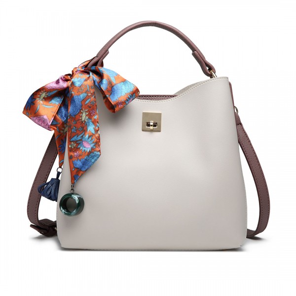 E1813 - Miss Lulu Seidenschal Dekor Tote Handtasche - Grau und Lila