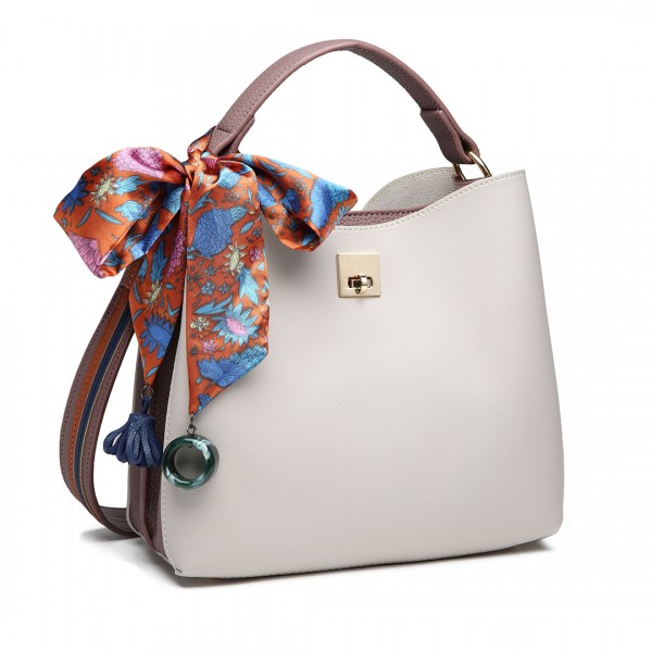 E1813 - Miss Lulu Seidenschal Dekor Tote Handtasche - Grau und Lila