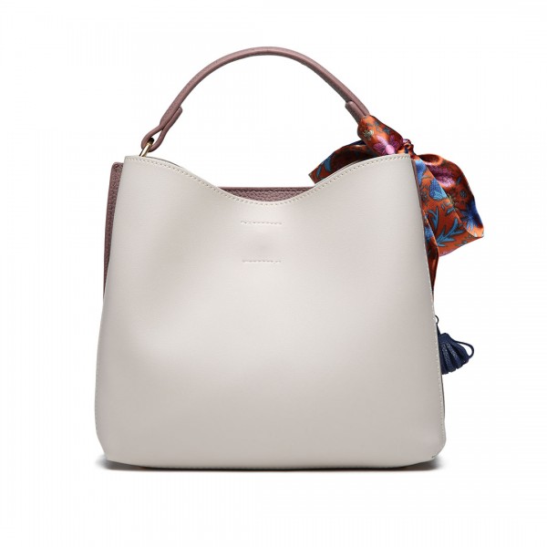 E1813 - Miss Lulu Seidenschal Dekor Tote Handtasche - Grau und Lila