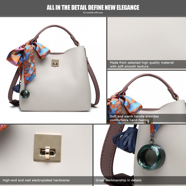 E1813 - Miss Lulu Seidenschal Dekor Tote Handtasche - Grau und Lila